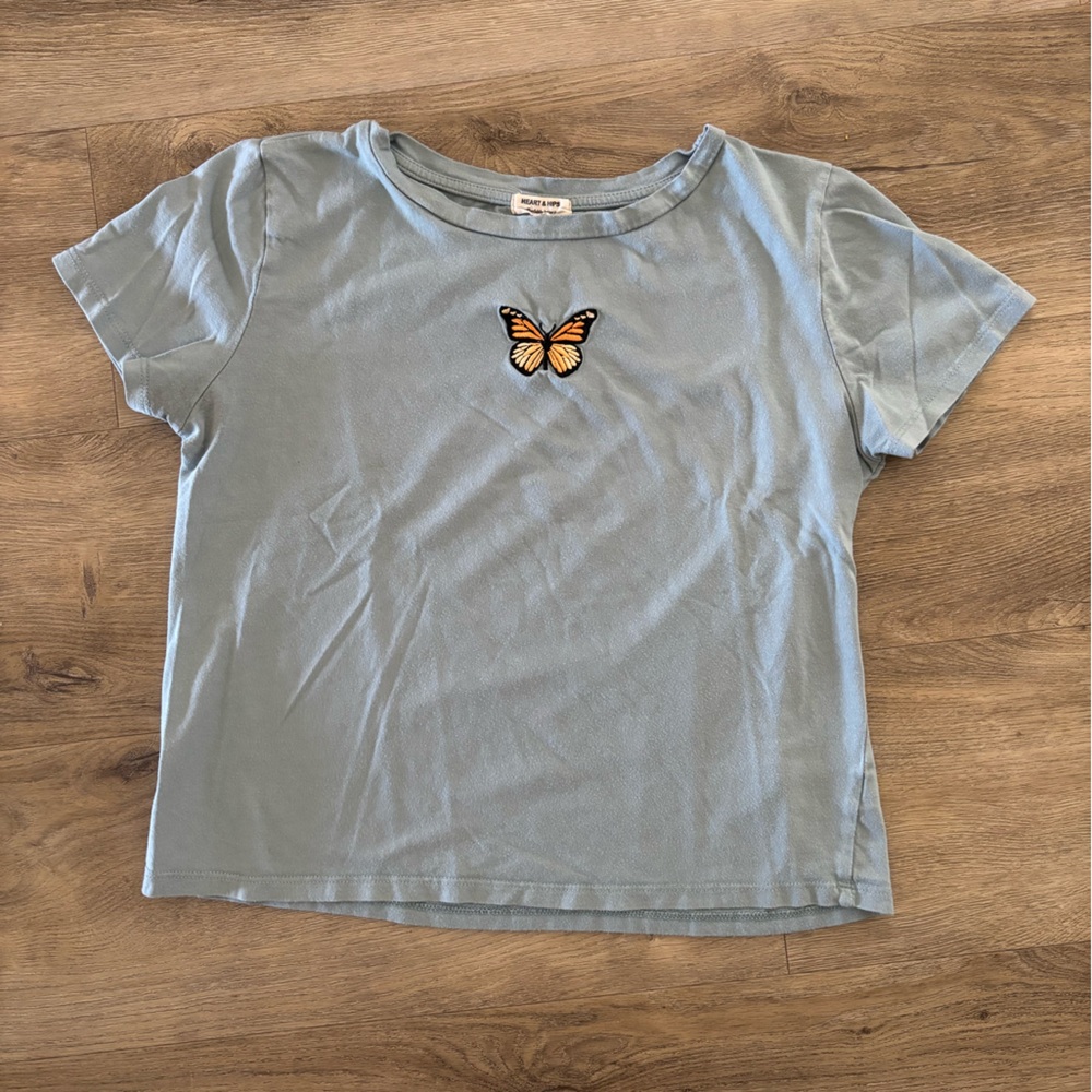 Blue T-Shirt with Butterfly Patch